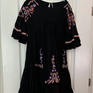 Free People Black Mink Dress with Pink and Blue Embroidery